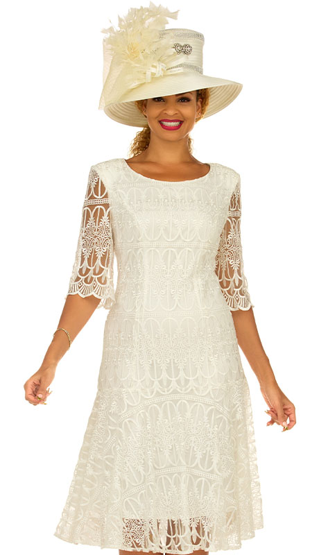 Giovanna D1541-OFW ( 1pc Lace Ladies Church Dress With Elegant Scalloped Sleeves )