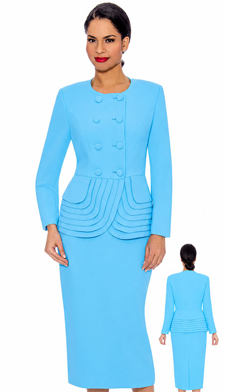 Giovanna 0902-TRQ ( 2pc PeachSkin Double Breasted Skirt Suit With Layered Peplum Jacket )
