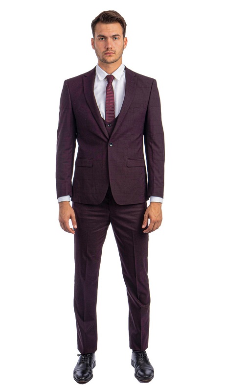 Tazzio Mens Suit-M267US-02-BURGANDY 