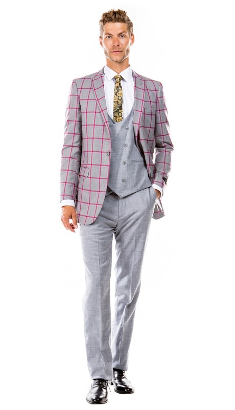 TazZio Mens Suit M285H-02-GRAY-RED