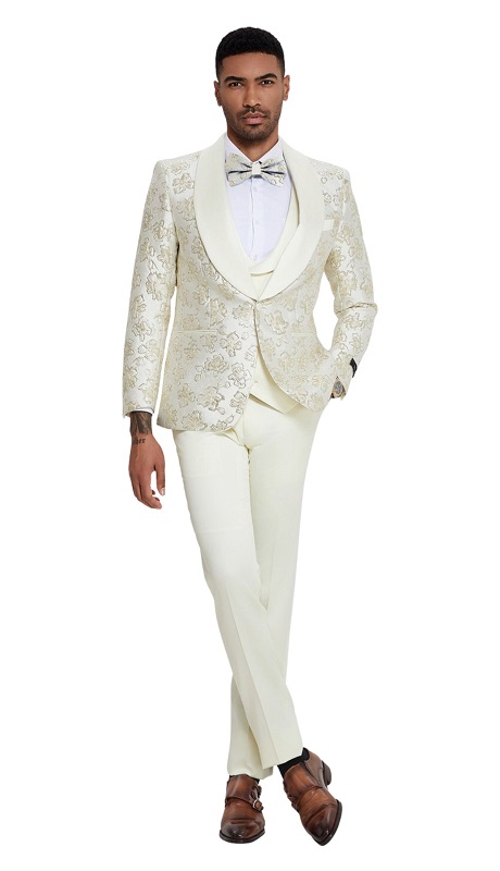 Tazzio Mens Suit-M409SK-01-LVORY -GOLD