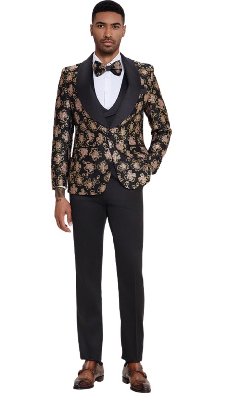 Tazzio Mens Suit M409SK-02-BLACK-GOLD
