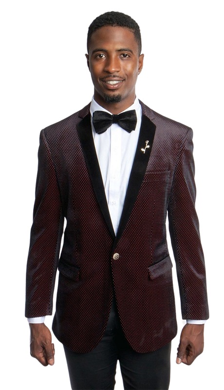 Tazzio Mens Sports Coat MJ161S-BURG-BLK