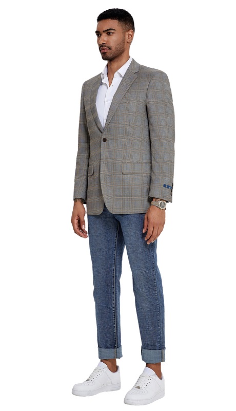 ZeGarie Mens Sports Coat MJ423-01-TAN-GRAY