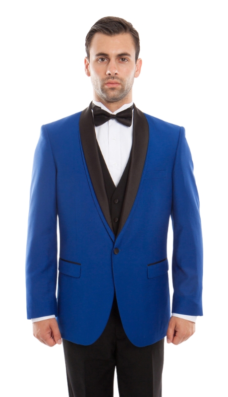 Bryan Michaels Mens Tuxedos MT252S-01-BLUE-BLACK SATIN
