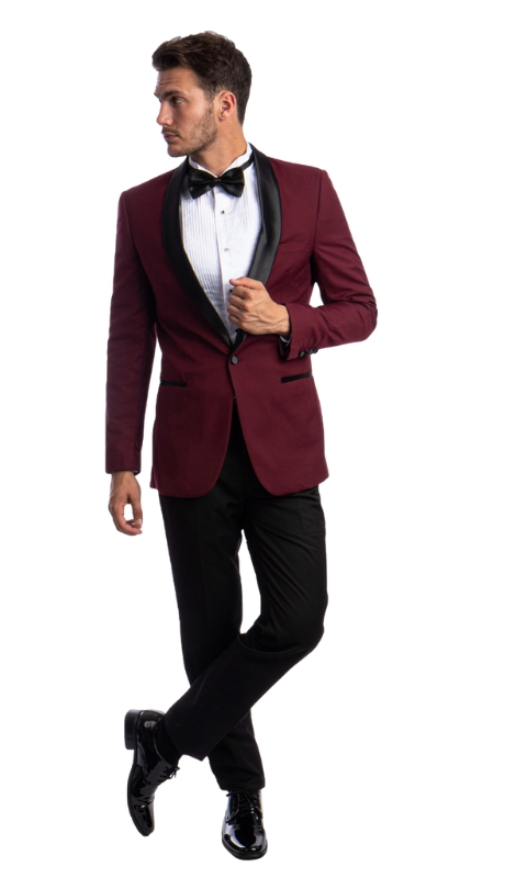 Azzuro Mens Tuxedo  MT283S-04-BURG-BLK-SATIN