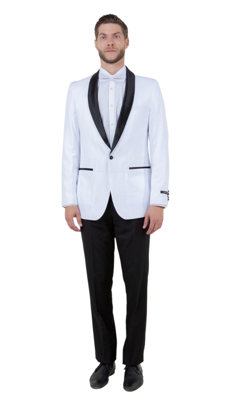 Azzuro Mens Tuxedo MT283S-08-WHT-BLK-SATIN