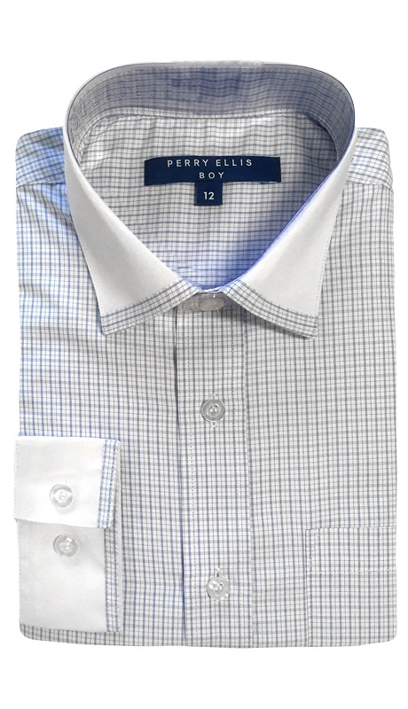 PERRY ELLIS BOYS Shirt-PBS-03-WHITE GREY
