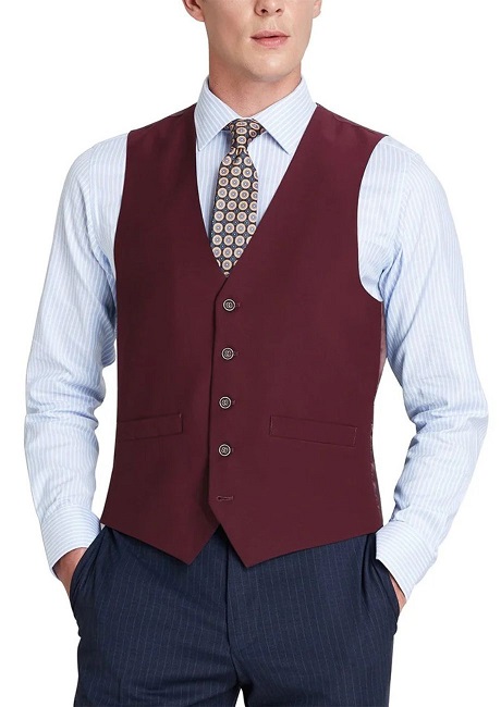 Renoir Mens Vest 201-8-BURG ( Classic Fit Suit Separate Vest )