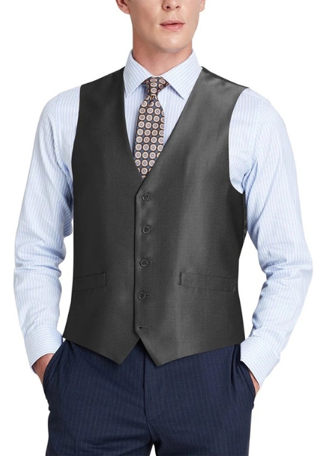 Renoir Mens Vest 207-1-BLK ( Classic Fit Sharkskin Suit Vest )