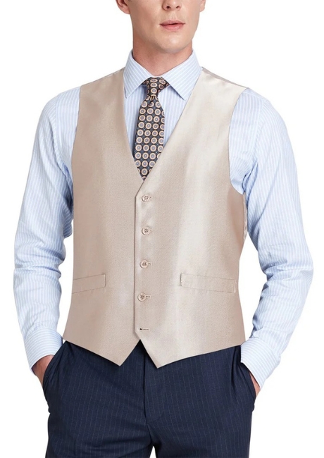 Renoir Mens Vest 207-3 -BEIGE (  Classic Fit Sharkskin Suit Vest )
