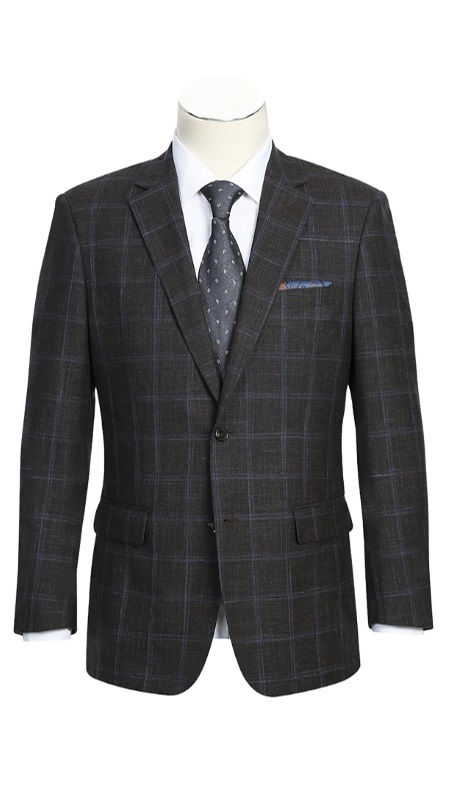 Renoir Mens Blazer 563-6-BRN ( Classic Fit Wool Blend Checked Blazer )