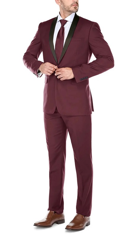 Renoir Mens Tuxedo 201-8-BURG ( Slim Fit 2-Piece Shawl Lapel Tuxedo Suit )