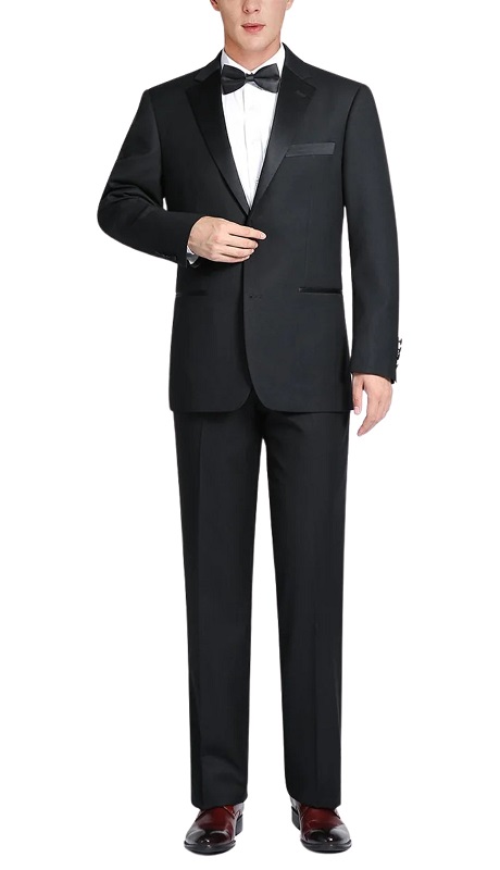 Renoir Mens Tuxedos 201-1-BLK ( Satin Notched Lapel 2-Piece Tuxedo Suit )