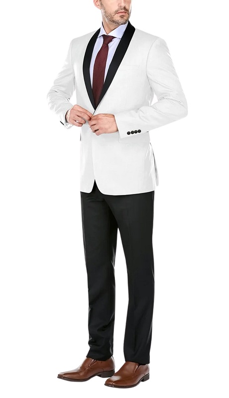 Renoir Mens Tuxedo 201-16-IVORY ( Slim Fit 2-Piece Shawl Lapel Tuxedo Suit )