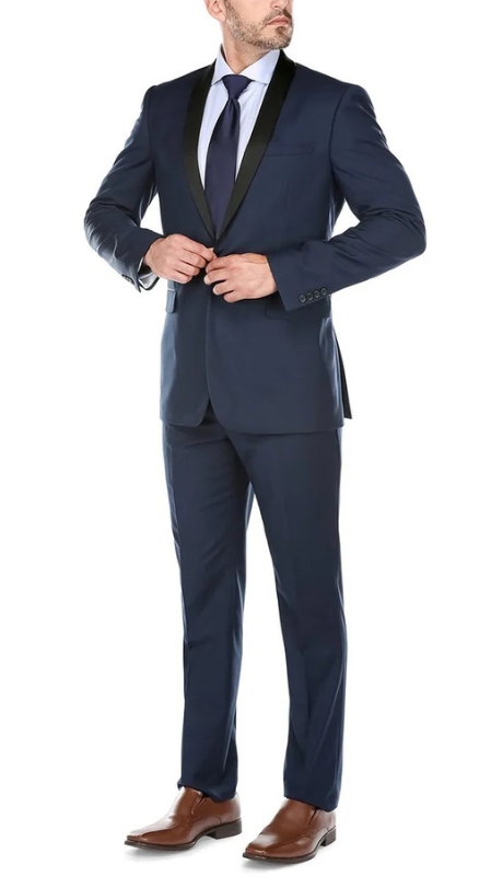Renoir Mens Tuxedo 201-19-NAVY ( Slim Fit 2-Piece Shawl Lapel Tuxedo Suit )