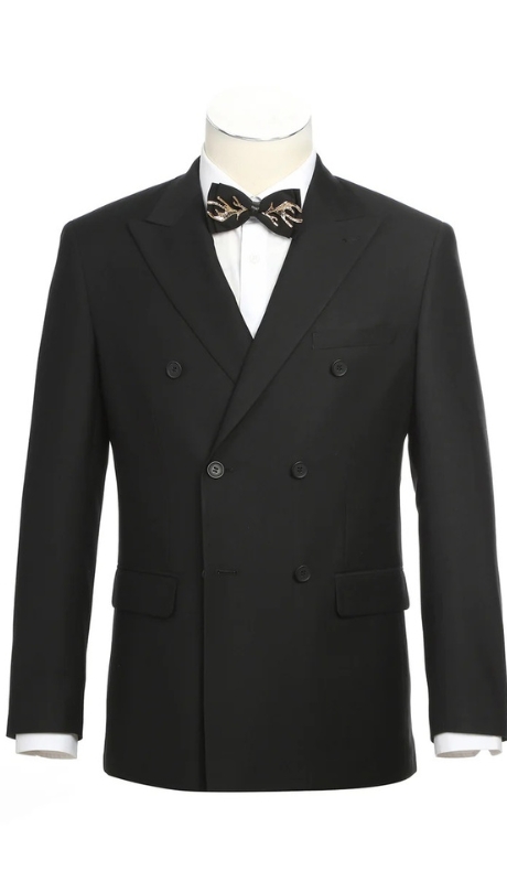 Renoir Men's Suit 201-1-BLK (Double-Breasted Peak Lapel Slim Fit Suit)