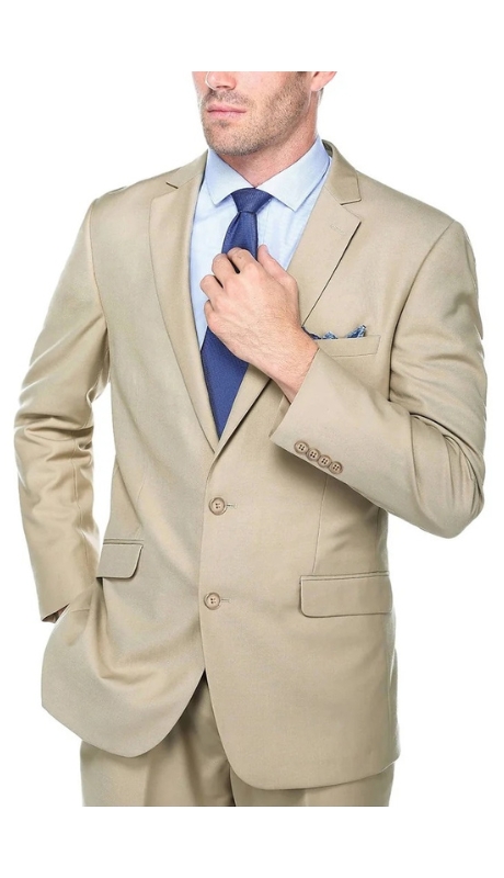 Renoir Men's Suit 203-11-KHAKI (2-Piece Slim Fit Single Breasted Notch Lapel Suit) 