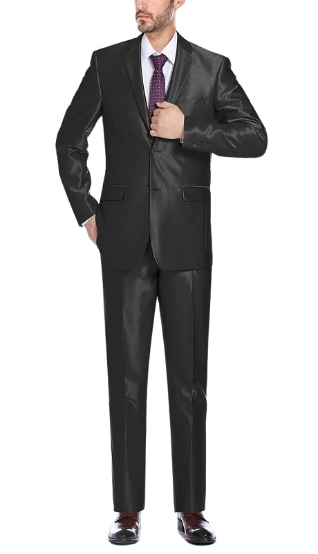 Renoir Men's Suit 207-1-BLK (Sharkskin Italian Styled Two Piece Suit)