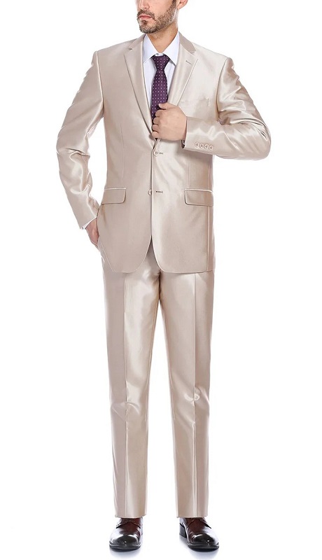 Renoir Men's Suit 207-3-BEIGE (Sharkskin Italian Styled Two Piece Suit)