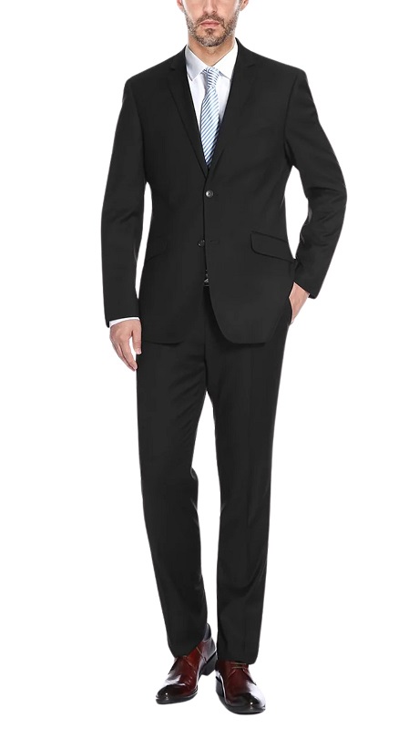 Renoir Mens Suit 2110-1-BLK (Slim Fit Solid Stretch 2-Piece Suit) 