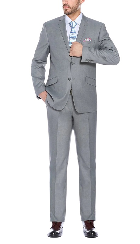 Renoir Men's Suit 2110-2-GREY (Slim Fit Solid Stretch 2-Piece Suit)