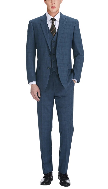 Renoir Men's Suit 278-2-BLUE (3-Piece Classic Fit Single Breasted Windowpane Suit)