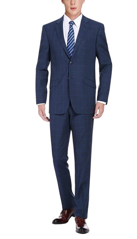 Renoir Men's Suit 292-6-NAVY (Slim Fit 2-Piece Single Breasted Check Dress Suit)