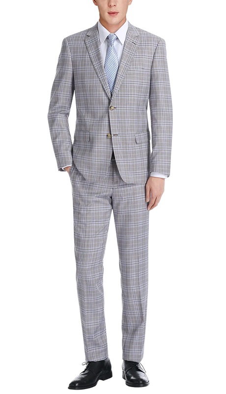 Renoir Men's Suit 292-7-GRY (Slim Fit 2-Piece Single Breasted Check Dress Suit)