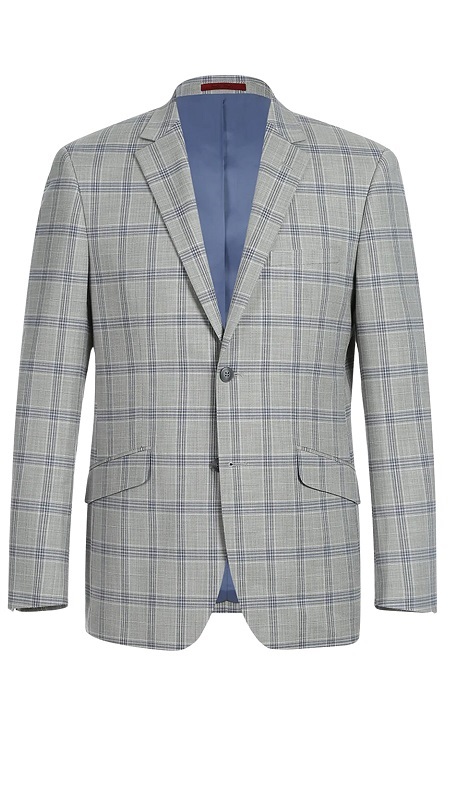 Renoir Men's Suit 293-15-LT-GRY (Slim Fit Notch Lapels Light Gray Check Suits)
