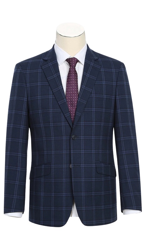 Renoir Mens Suit 293-22-NAVY ( Slim Fit Checked Suits )