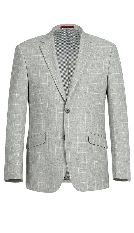 Renoir Mens Blazers 294-10-LG  ( Slim Fit Notch Lapels Light Gray Check Blazer )