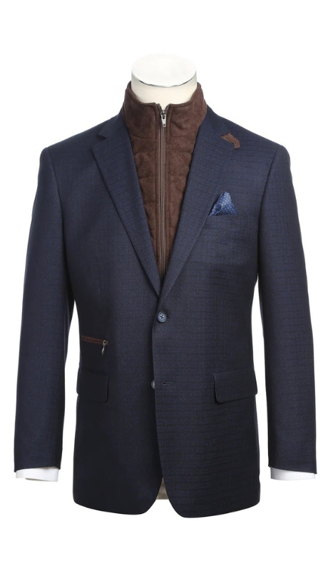 Renoir Mens Blazer 294-42-NAVY ( Classic Fit Bib Blazer )