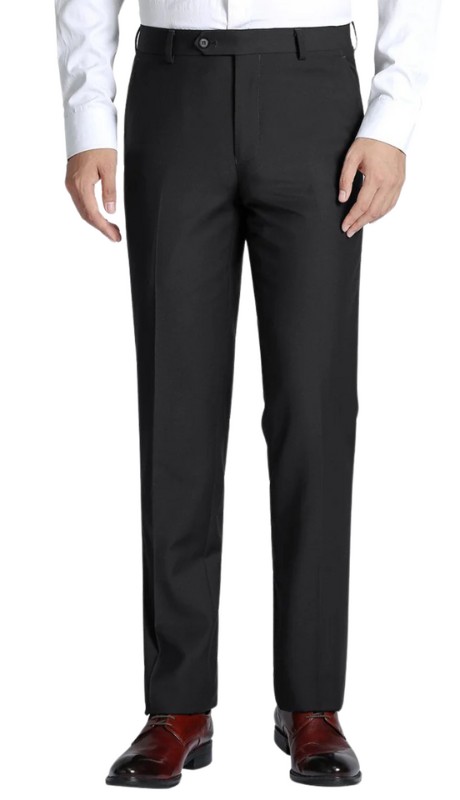 Renoir Mens Pant 508-1-BLK ( Regular Fit Flat Front Wool Suit Pant )