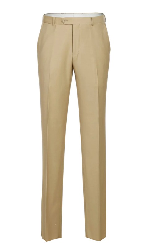 Renoir Mens Pants 508-4-TAN ( Regular Fit Flat Front Wool Suit Pant )