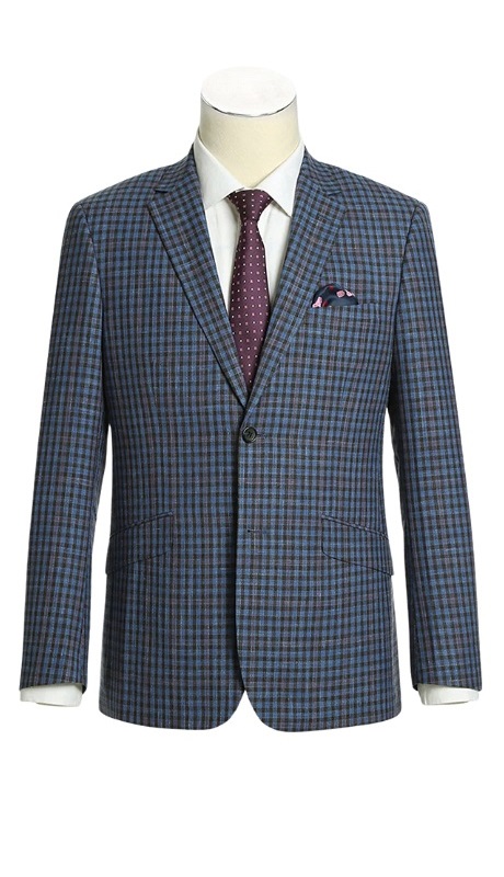 Renoir Mens Blazer 561-1-NAVY ( Slim Fit Notch Lapels Navy & Burgundy Check Blazer )