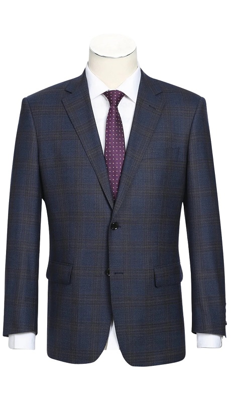 Renoir Mens Suit 562-7-CHOCO ( 3-Piece Wool Stretch Checked Suits )