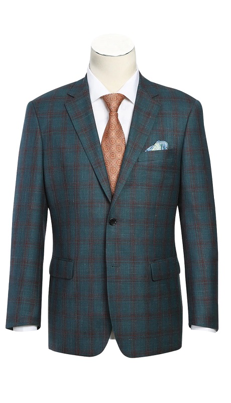 Renoir Mens Blazer 563-5-TEAL ( Classic Fit Wool Blend Checked Blazer )