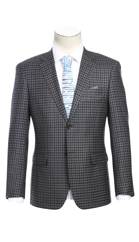 Renoir Mens Blazer 563-10-GRY ( Slim Fit Wool Checked Blazer )