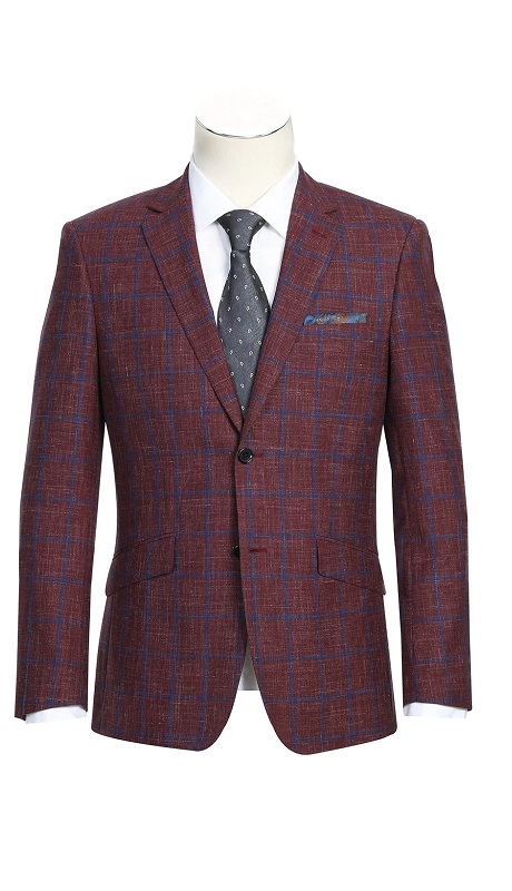Renoir Mens Blazers 563-2-BURG ( Slim Fit Wool Blend Checked Blazer )