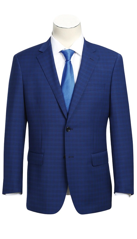Renoir Mens Suit 564-2-BLUE ( Classic Fit Wool Blend Checked Suit )