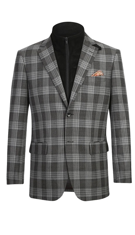 Alessandro Vitello Mens Blazer 565-8-GRY ( New Slim Fit Wool Bib Blazer )