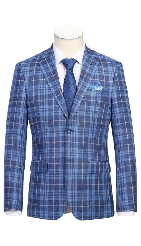Renoir Mens Blazer 610-10-NAVY (Men's New Slim Fit Wool Blazer)