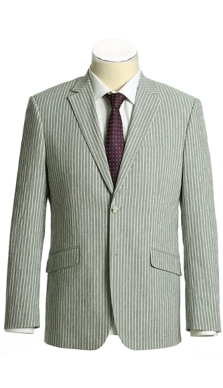 Renoir Men's Suit 611-1-GRAY (Slim Fit Notch Lapels Gray Stripe Cotton Suits)