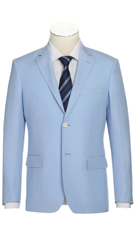 Renoir Men's Suit 611-5-BLUE (New Slim Fit Checked Linen Suits)