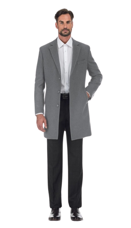 English Laundry Mens Coat EL53-01-092-LG ( Wool Blend Breasted Light Grey Top Coat )