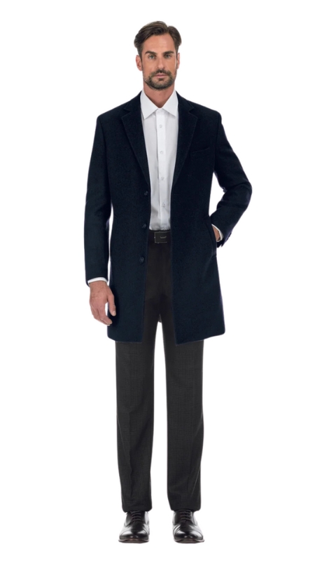 English Laundry Mens Coat EL53-01-410-NAVY ( Wool Blend Breasted Navy Top Coat )