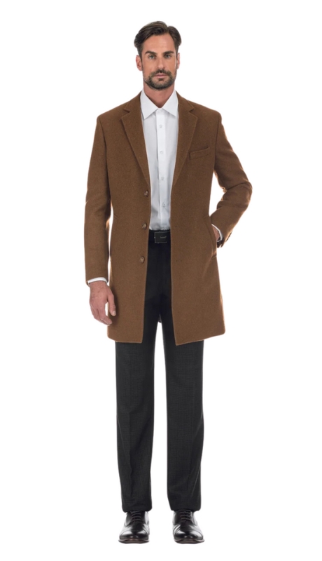 English Laundry Mens Coat EL53-01-600-CAMEL ( Wool Blend Breasted Camel Top Coat )