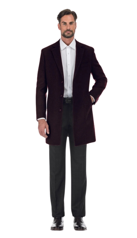 English Laundry Mens Coat EL53-01-700-BURG ( Wool Blend Breasted Burgundy Top Coat )