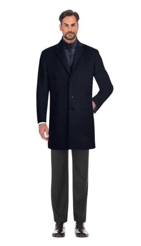 English Laundry Mens Coat EL53-55-495-GRY-BLUE ( Wool Blend Breasted Gray Blue Top Coat BIB )